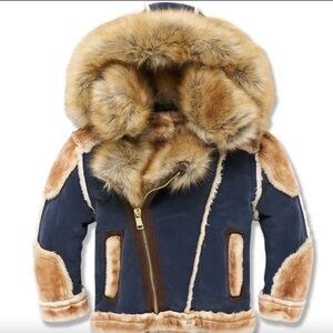 JORDAN CRAIG BOYS NAVY SHEARLING MOTO COAT W/ FAUX FUR / SIZE:6 / ITEM# 1132-32